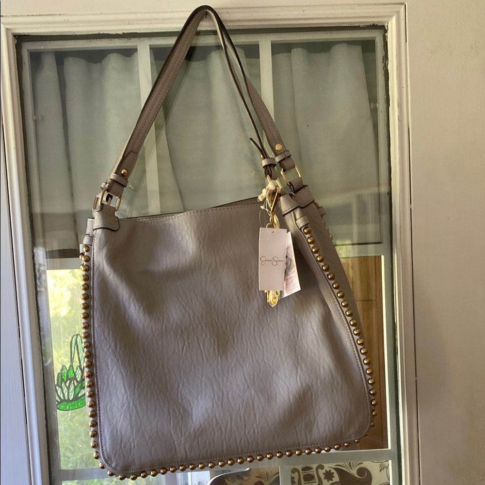 Jessica Simpson Taupe Studded Shoulder Bag